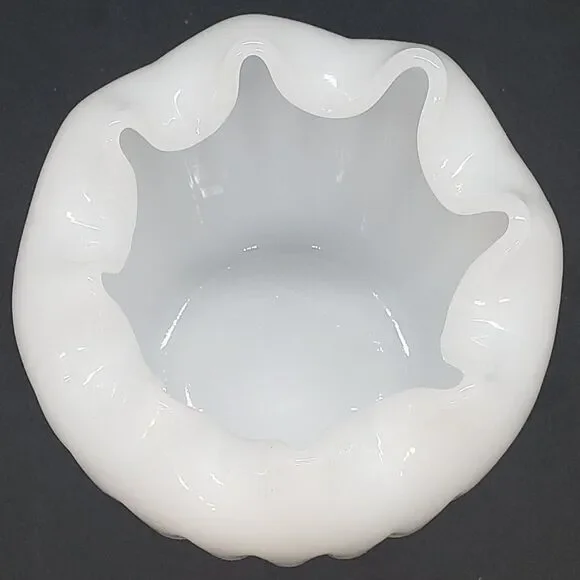Translucent Milk Glass Rose Bowl with Ruffled Edge - Picture 2 of 7